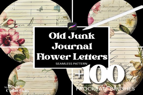 100 Procreate Old Junk Journal Flower
