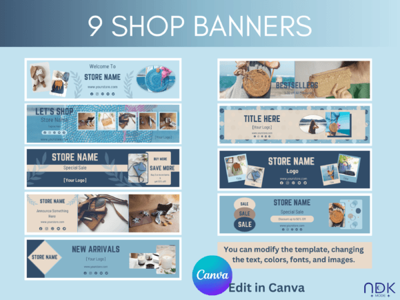 Blue Etsy Branding Banner Template Canva