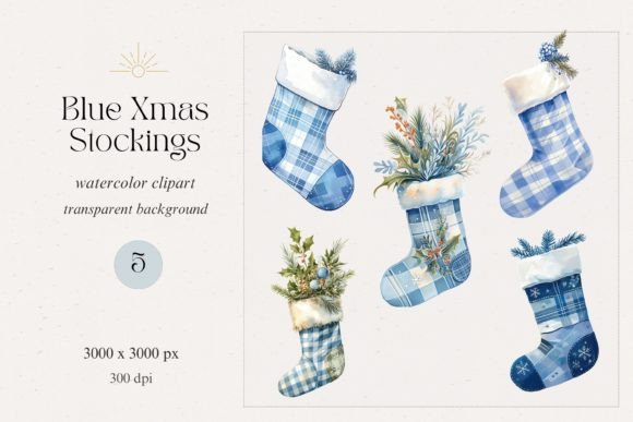 Blue Vintage Christmas Stocking Clipart