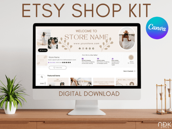 Boho Etsy Shop Branding Templates Canva: Elevate Your Store with the Minimalist Collection