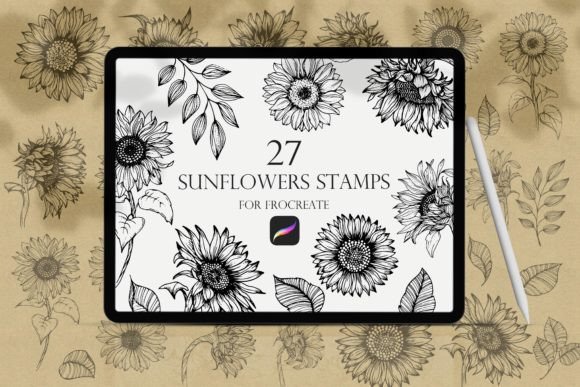 Exploring Sunflowers Procreate Stamps for Digital Art Composition