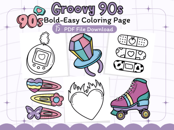 Groovy 90s Coloring Pages Bold and Easy