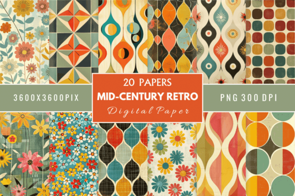 Mid-Century Retro Digital Paper Bundle