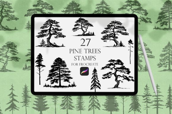 Pine Trees Procreate Stamps for Digital Art
