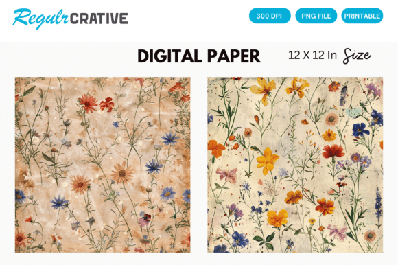 Vintage Wildflower Digital Paper for Creative Projects